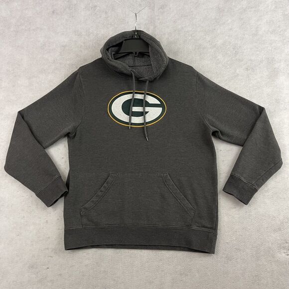 Majestic Green Bay Packers Hoodie Mens Medium Gray Sweatshirt Drawstring Logo - Picture 6 of 11